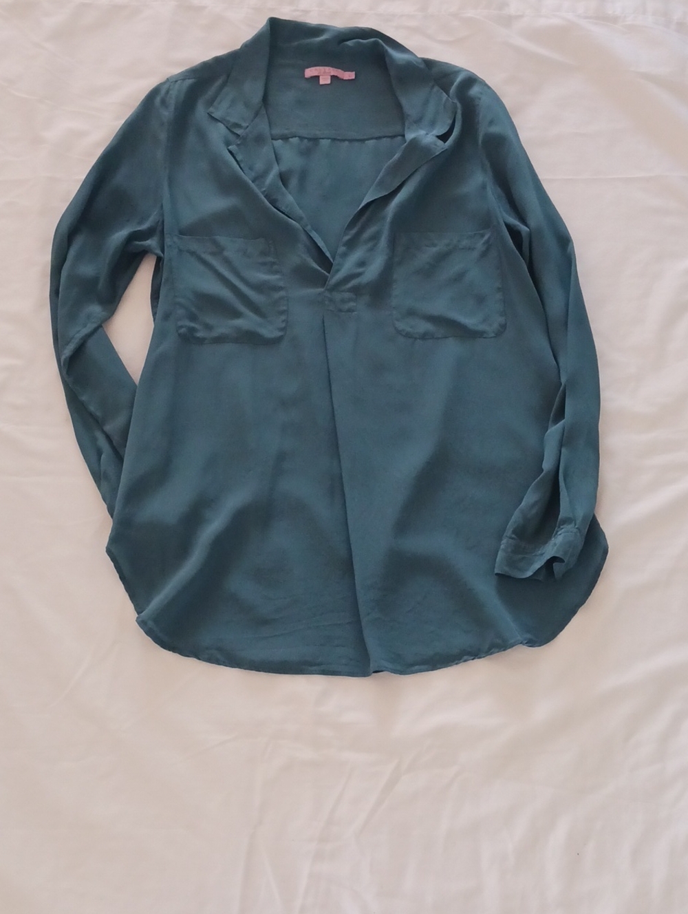Calypso St. Barth Teal Button-Down Silk V-Neck Tunic Blouse